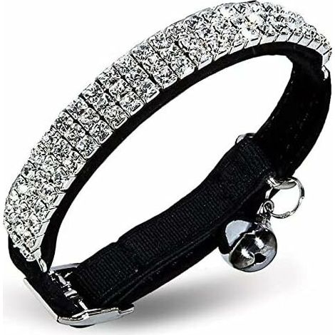 Adjustable cat collar in soft velvet with rhinestones and bells (1/5)