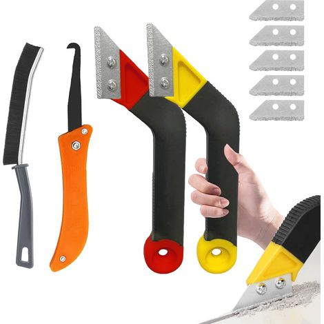 Lot de 9 outils de nettoyage pour joints - Avec 2 outils de retrait des joints de carrelage - Avec 5 lames de rechange - 1 brosse pour mur, salle de bain, carrelage (1/5)