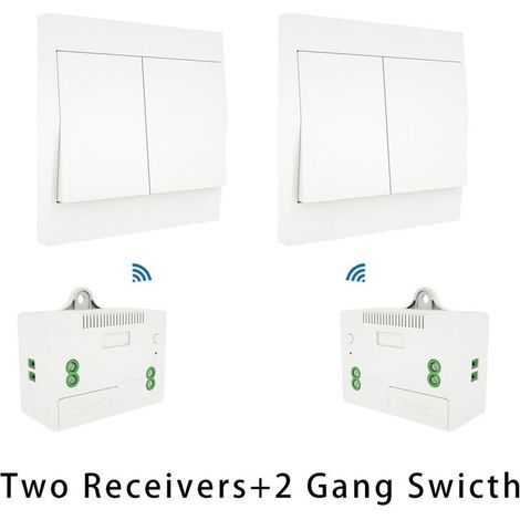 Wireless switch and receiver kit 110-230V Self-powered switch Remote-controlled lighting fixture, model: White 2 switch receivers 2 gangs (1/5)