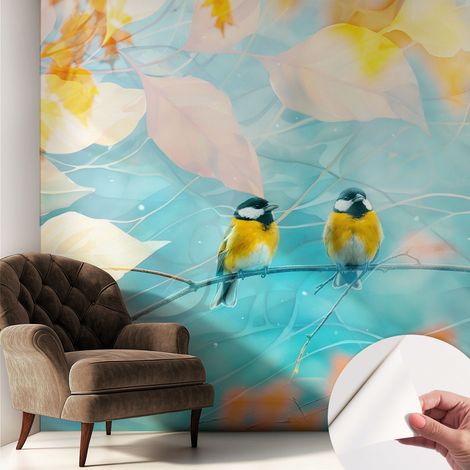 Tapete Selbstklebend - abwaschbar - Tapete mit Motiv - trendige Wanddeko - elegant Fototapete  Frühlingsvögel 250x250 cm (1/5)