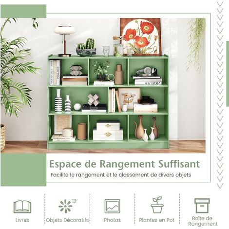 Pour Salon et Bureau Rangement Pratique Bibliothèque Étagère 8 Cases Ouvertes 3 Niveaux en Bois MDF Vert Olive (1/5)