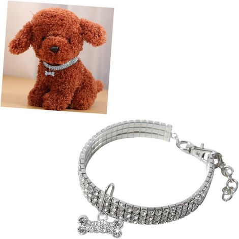 Collier pour animaux de compagnie en cristal blanc avec pendentif en forme d'os, accessoire pour animaux de compagnie, objet décoratif élégant (1/5)