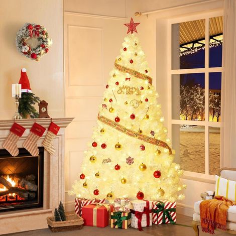 Sapin de Noël artificiel blanc 225 cm avec 450 LED - Mix PE/PVC, Design moderne, Pied en métal (1/4)