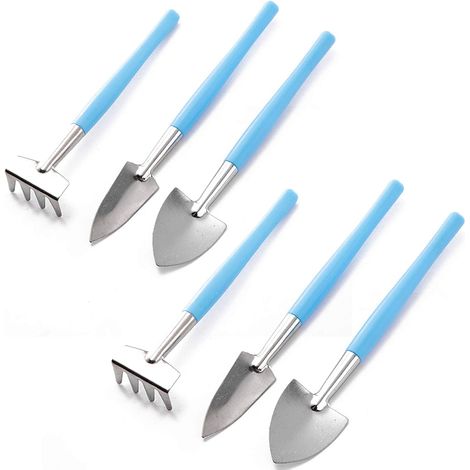 Kit de herramientas de jardinería de 6 piezas: mini pala, mini rastrillo para macetas, suculentas, bonsáis, para interiores y exteriores. (1/5)