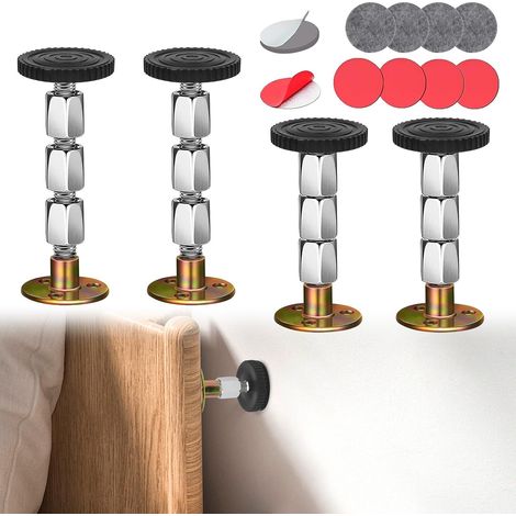 Lot de 4 entretoises anti-shake réglables de 84 à 110 mm - Pour lit, lit, canapé, table - Métallisé (1/5)