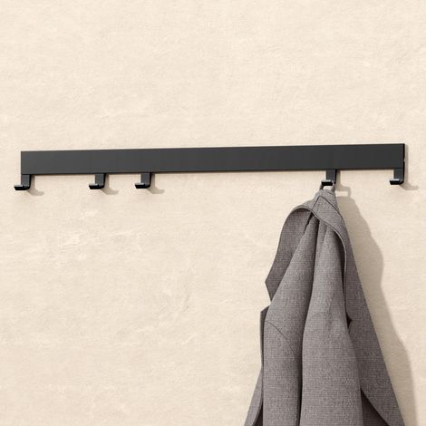 doporro Wandgarderobe aus Aluminium mit verschiebbaren Garderobenhaken, Garderobenleiste mit Kleiderhaken für Flur, Bad, Küche & Schlafzimmer, 40 cm, Matt Schwarz, Stalo-10