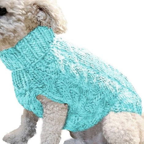 Suéter de punto de cuello alto para perros, abrigo de invierno cálido, suéter grueso de punto de ganchillo, ropa para perros pequeños, medianos y grandes, cachorros y gatos (M, azul)