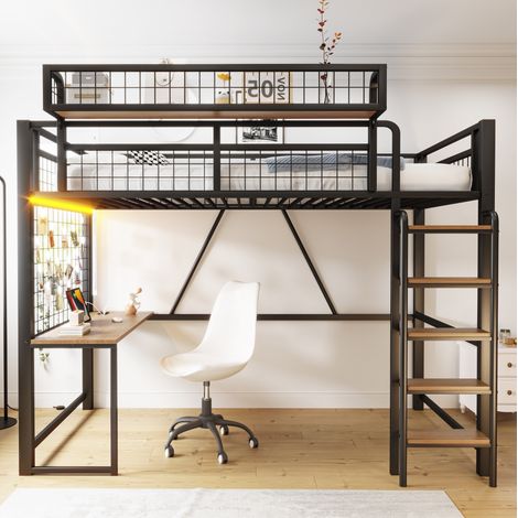 Letto in metallo con scrivania e portaoggetti 90x200 OKMYHOME (1/5)