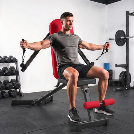 Banc à poids pliable avec bandes de résistance Support réglable Plan/Inclination/Descente Extension des jambes (1/5)