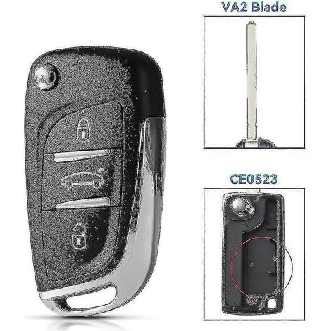 Clé de voiture pour Citroën C2, C4, C5, Berlingo, Xsara Picasso et Peugeot Partner,3 BT VA2 CE0523