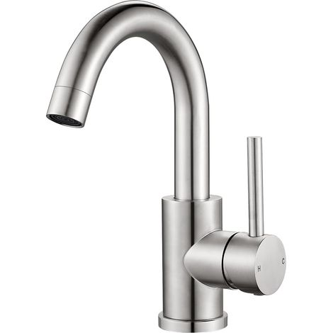360 Degree Swivel Bathroom Faucet, Stainless Steel Bathroom Sink Faucets, Single Handle Basin Faucet for Hot/Cold Water, Brushed (1/4)