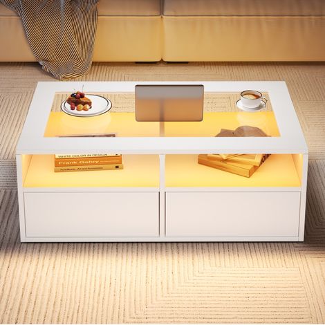tavolo soggiorno 100x50x35 vetro LED cassetti bianco OKMYHOME (1/5)