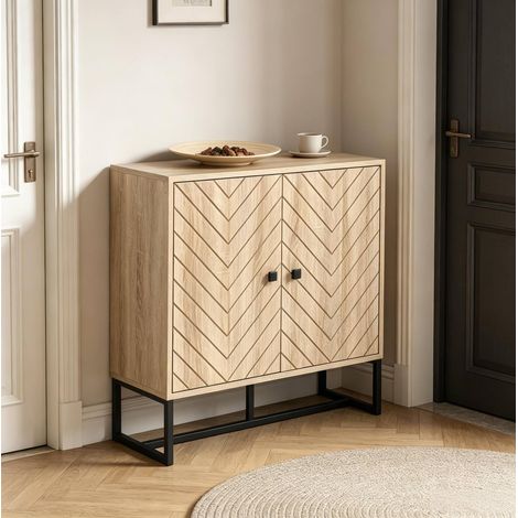 Credenza 80 x 29,5 x 80 cm con ripiano regolabile, nero e legno naturale DESVIAE (1/5)
