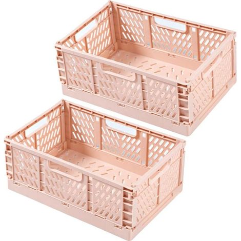 Lot de 2 boîtes de rangement pliables en plastique, 30.5 x 20 x 12.2 cm, pour chambre et bureau (rose) (1/5)