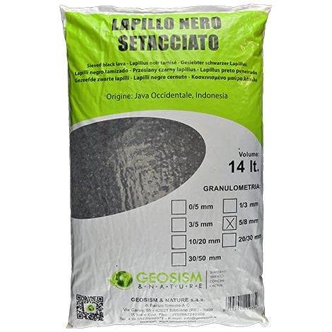 Lapillo vulcanico nero setacciato Geosism, lava vulcanica 5/8 mm (14 lt)