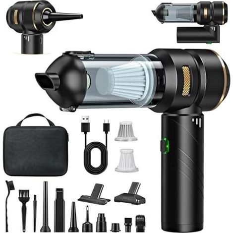 LYERCW - Aspirateur à Main sans Fil 4 en 1, Puissant, 25000 PA, 3 Vitesses 220 000 TR/Min, pour Voiture, Cuisine, PC, canapé, Bureau, Maison et Nettoyage des Poils d'animaux (Jaune doré)