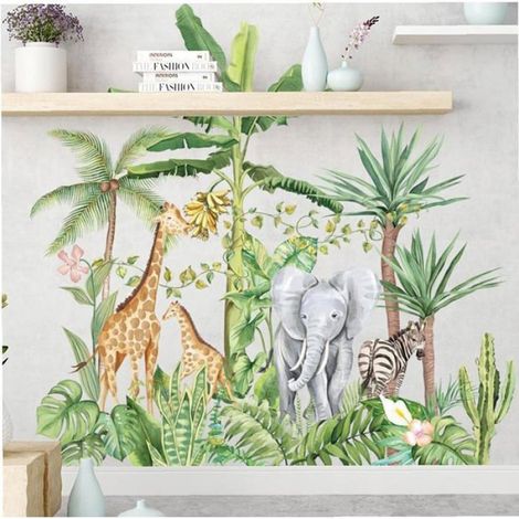 Stickers Muraux Enfant Animaux de la Jungle Arbre Autocollant Mural Éléphant Décoration Murale Bébé Pépinière Chambre Enfants (1/5)