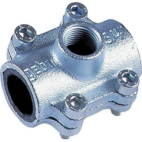 Abrazadera de reparación Gebo ANB de hierro fundido de 1/2 x 1/2 pulgada, color negro, para tuberías de acero. (1/3)