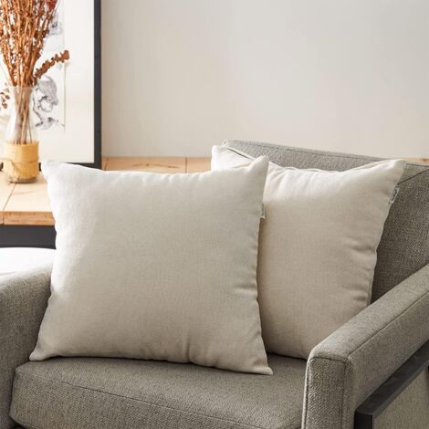 Housse de Coussin 45x45 Beige Lot de 2 Decoration Salon Maison Chambre Ado Enfant Bebe Housses Coussins Canapé Lit Voiture Carrés Double Face Uni en Chenille Doux avec Fermeture Eclair (1/5)