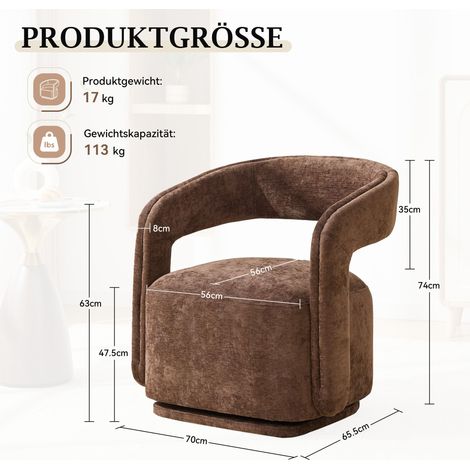 Fauteuil pivotant 065 à 360°, design tonneau, en chenille texturée marron, fauteuil lounge salon et coin lecture, fauteuil d'appoint (1/4)