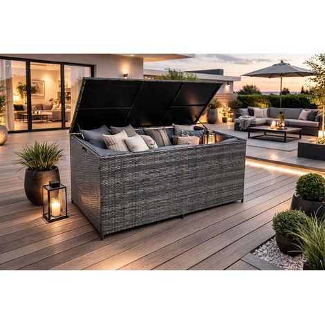 Auflagenbox Poly Rattan 870 Liter XXL Kissenbox Aufbewahrungsbox Anthrazit-Grau