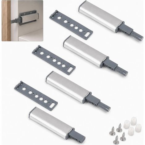 4-Piece Push-to-Open Cabinet Door Push Button, Handleless Furniture Knob with Adjustable Spring, Door Damper and Magnet for Cabinets, Drawers, and Kitchens (1/5)