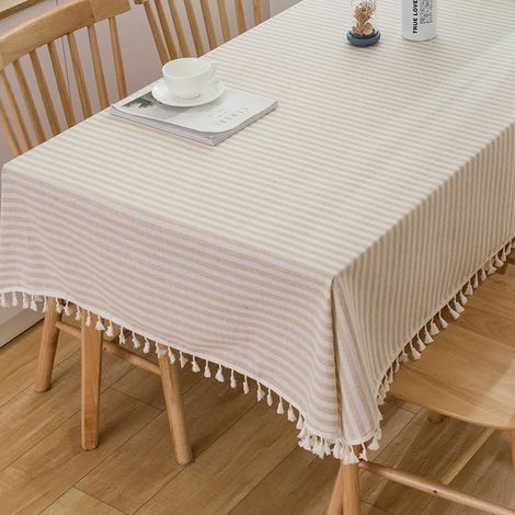 Nappe Carrée 140x140cm, Nappes en Lin Nappes Boheme Nappe de Table pour Décoration de Table à Manger de Cuisine (Couleur Beige) (1/5)