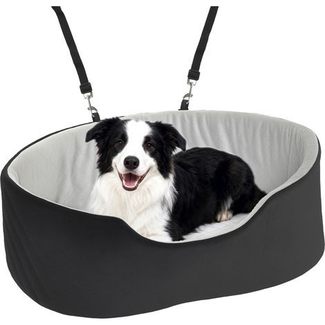 Siège auto pour chiens de petite et moyenne taille jusqu'à 15 kg, avec housse amovible et lavable, base antidérapante, noir. (1/5)