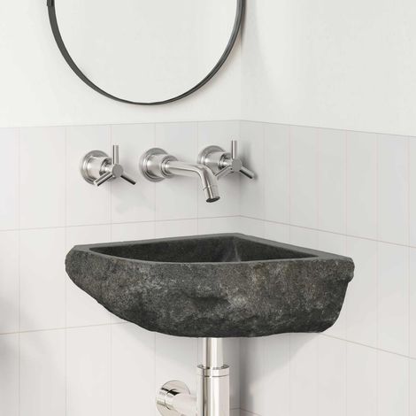 Waschbecken Grau (30-37) x (30-37) x 12 cm Flussstein
