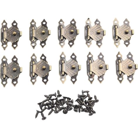 Juego de 10 cierres de hierro para joyeros, cajas de madera, candados y pequeños pestillos (bronce antiguo) 2918 mm (1/4)