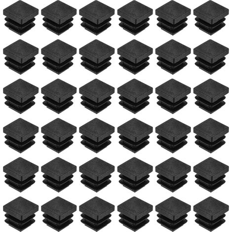 48 Pièces Bouchons Carrés en Plastique, 15.5mm x 15.5mm x 14mm Hauteur pour 11-13mm Tuyau Pied de Chaise Bouchons Embouts Carrés d'extrémité de Protection en PE pour Tables, Noir (1/5)