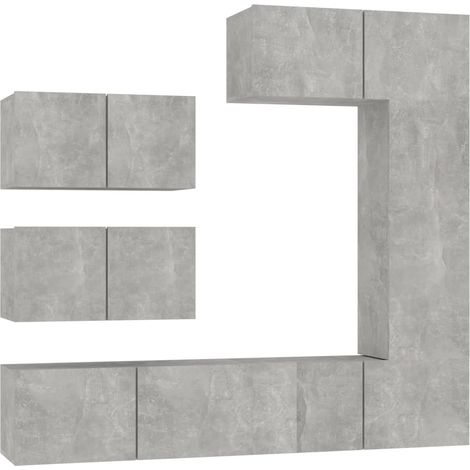 Conjunto de muebles mueble aparador TV televisión salón dormitorio salón 6 piezas gris madera contrachapada 020025051