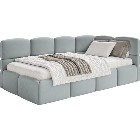Selsey Cloudy – Jugendbett 90x200 mit Matratze, Kopfteil rechts, Samt Grau (1/5)
