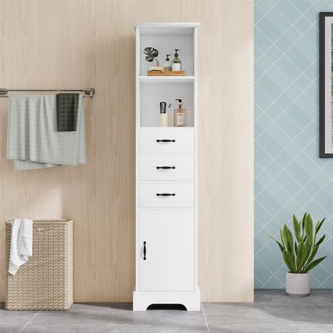 Meuble de Salle de Bain 38 x 26 x 172.5 cm - Armoire Colonne Haute de Rangement avec Tiroirs et Niches Ouvertes - Blanc (1/5)
