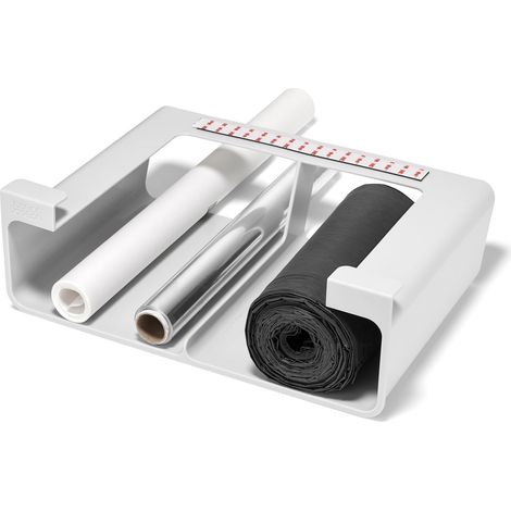 Rangement Sous Étagère pour Film Alimentaire, Papier Aluminium et Sacs, Gain de Place, Plastique Recyclé, Grand, Blanc (1/5)