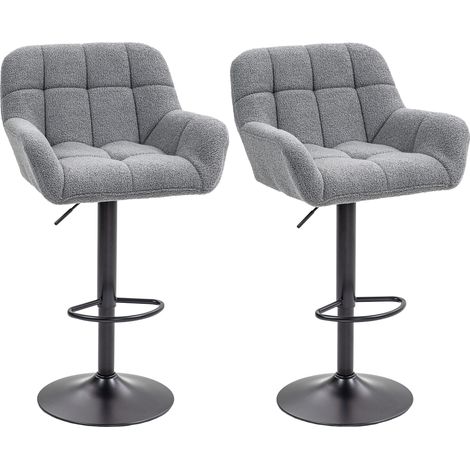 Tabouret de bar lot de 2, design rétro, réglable en hauteur, aspect polaire gris et noir (1/5)