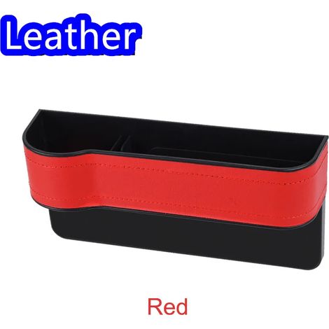 (Cuir rouge, gauche) Organisateur de siège auto pour combler l'espace entre le siège et le siège avant. Boîte de rangement latérale avec porte-gobelet pour téléphone, lunettes de soleil et boisson. (1/5)