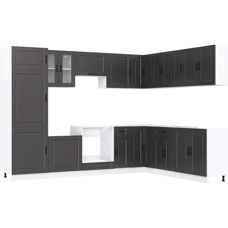 Maison Exclusive - Mueble de cocina Porto negra 14 piezas madera (1/5)