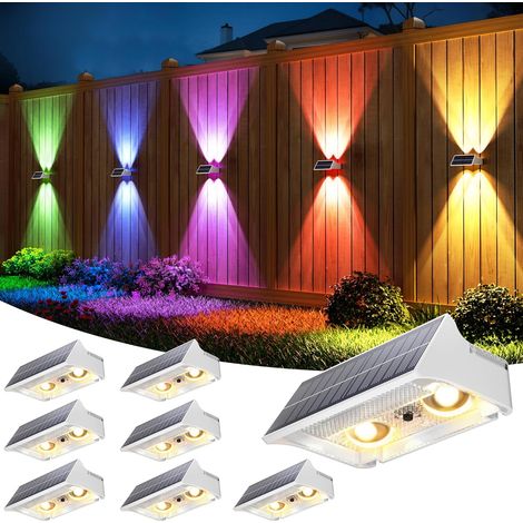 Lot de 4 lampes Solaires pour Extérieur, 9 Modes de Lampes Murales Solaires RGB Etanches vers le haut et vers le bas, Eclairage Solaire Puissant pour Clôture de Jardin, Patio, Porte (1/5)