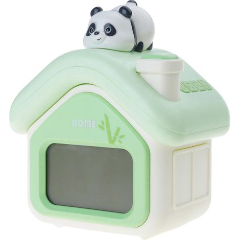 Réveil enfant en forme de maison, avec veilleuse, 3 alarmes, affichage de la température, chargement USB, format de chevet, vert. (1/5)