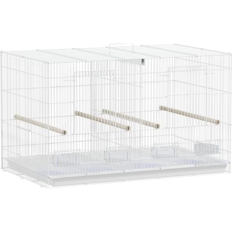 Large Bird Cage with Divider, 4 Wooden Perches, Slide-Out Tray, 4 Feeders for Budgies, Lovebirds, Canaries, 76x46x46cm, White (1/5)