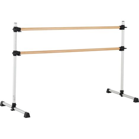 Barre de danse double en hêtre, portable et réglable en hauteur, stable pour entraînement Pilates et équilibre à domicile. (1/5)