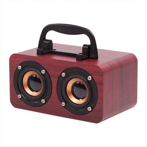 Enceinte en bois Bluetooth 5.0 stéréo à deux canaux avec radio FM, modèle A (1/5)