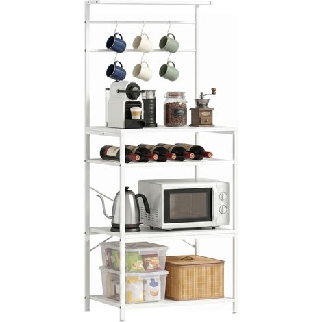 HOMCOM Freestanding Shelving Unit with 6 Hooks and Wine Rack, White (1/5)