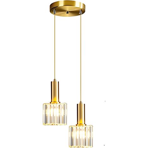 Suspension Dorée en Verre Moderne, Lampe Suspendue en Verre Brillant, Hauteur Réglable E27, Plafonnier Élégant pour Salle à Manger, Cuisine, Chambre et Bar (2-Lumières) (1/5)
