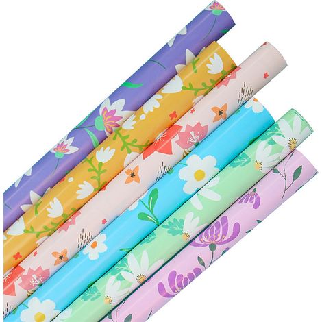 Lot de 6 papiers cadeaux à motifs floraux de 6 couleurs différentes, petit sac cadeau