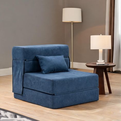 Canapé convertible pliable bleu 210 x 80 x 15 cm (1/5)