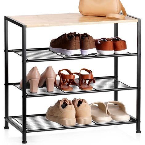 SCHUHREGAL AUS SCHWARZEM METALL, 4 EBENEN, 60 x 30 x 57 CM