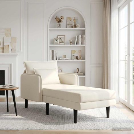 vidaXL Chaise longue de gran tamaño Crema Tela de pana (1/5)