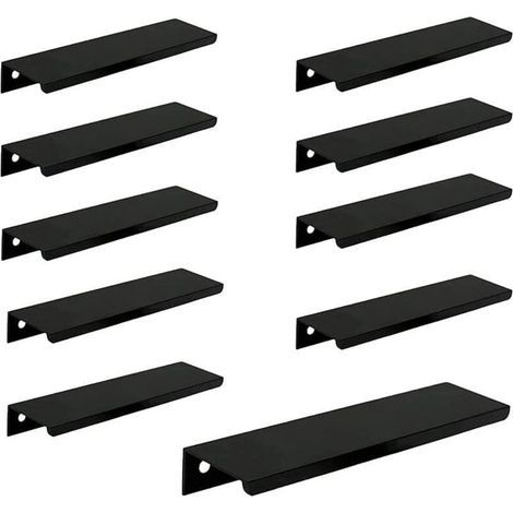 (10 pièces, noir) Poignée de porte longue invisible pour armoire, 150 mm de long, poignée de bord noire sans perforation (1/4)